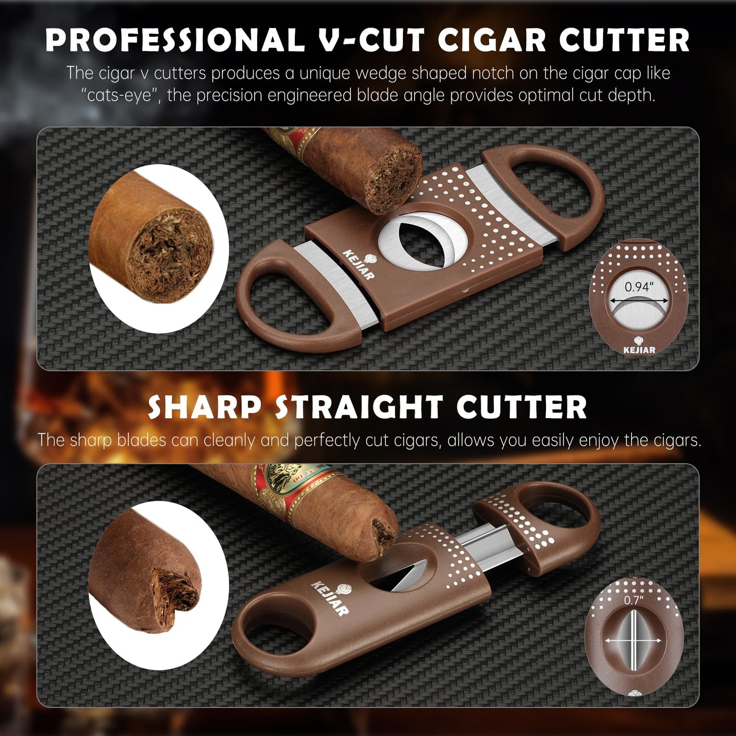 KEJIAR Cigar Humidor Case, Portable Cigar Box with Straight Cutter, V Cutter, Hole Puncher, Humidifier Packs, Travel Humidor and Cigar Accessories Gift Set Leather Cigar Case (Brown)