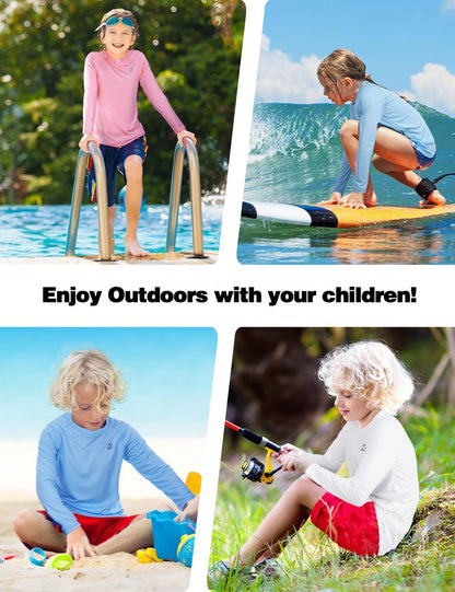 Roadbox Boys Rash Guard Swim Shirt UPF 50+ Long Sleeve Sun Protection Shirts, Kids UV Athletic Beach Quick Dry Rashguard
