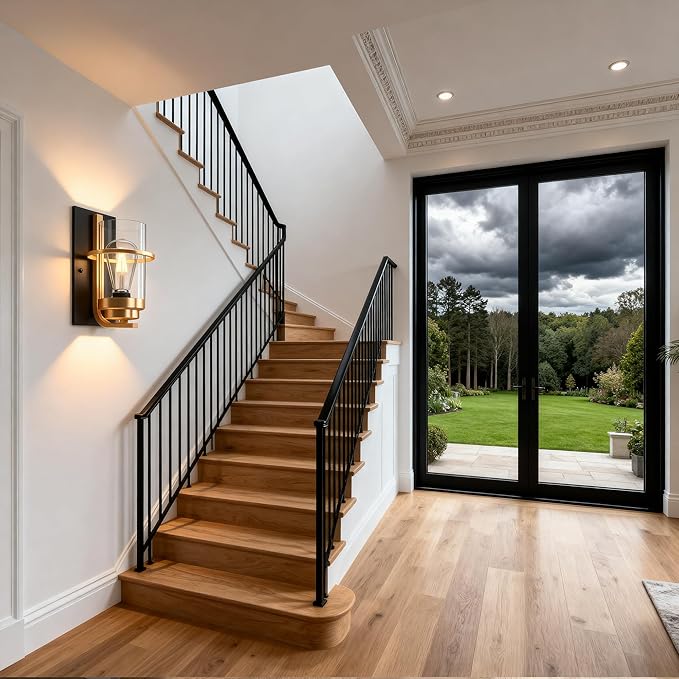 Black and Gold Sconces,Small Bathroom Wall Sconces,Elegant Gold Sconces,Vanity Wall Light Single(Bulbs not Included)