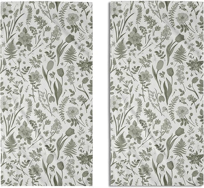 Spring Floral Hand Towels for Bathroom Set of 2 Sage Green White Flower Leaves