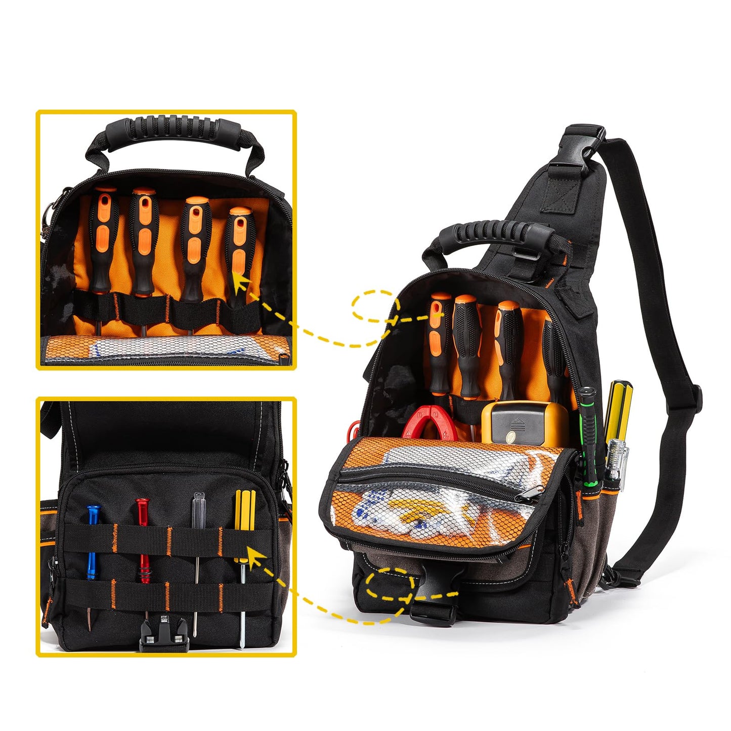 Electrician Tool Organizer Bag and Manual Shoulder Tool Bag Multifunctional Durable Canvas Portable Tool Bag Suitable for Maintenance Technicians Cable Technicians Crossbody Shoulder Carry (Bag Only)