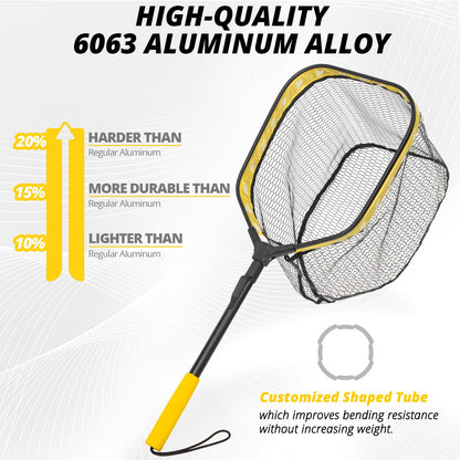 Floating Fishing Net, Collapsible Landing Net, Fish Net with Rubber Coated Polyethylene Netting for Bass, Trout, Fly Fishing, Kayak & Boat Fishing