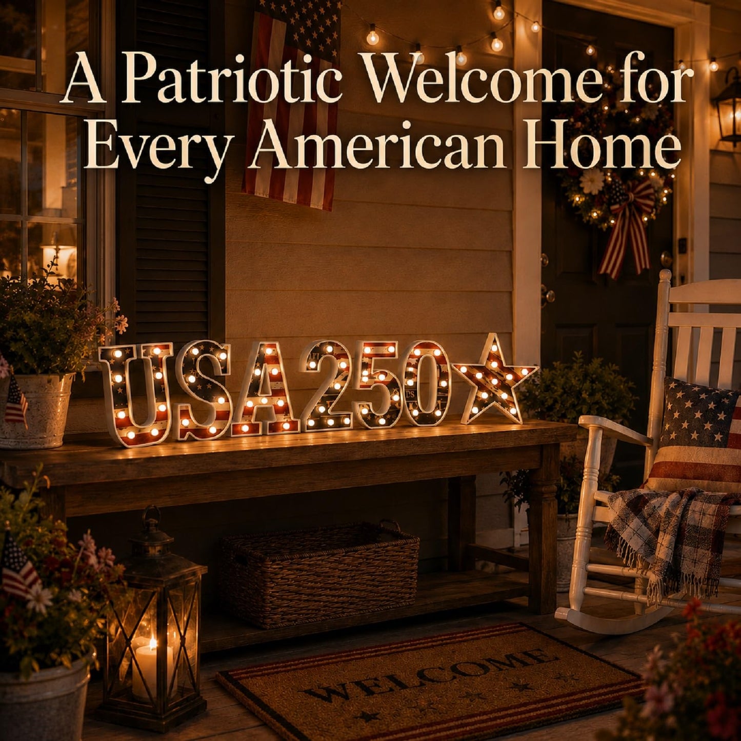 7 Pcs 8.5" USA 250th Anniversary Light Up Marquee Letters Sign, 1776–2026 American Flag Large LED Letters, Patriotic 4th of July Independence Day Decorations for Home Decor, Table Centerpiece & Party