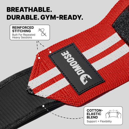 DMoose Fitness Elbow Wraps for Weightlifting (Pair) - 40'' Adjustable Strap for Gym Workout & Bench Press, Compression Elbow Sleeves for Tendonitis, Joint Support, Powerlifting & Deadlifts