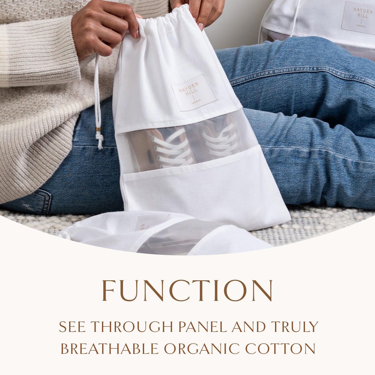 Hayden Hill Luxury Organic Cotton Dust Bags For Handbags - 3 Pack Small - 15" Purse Dust Bags, Shoes and Handbag Covers For Storage - Carbon Neutral Protector Dustbags
