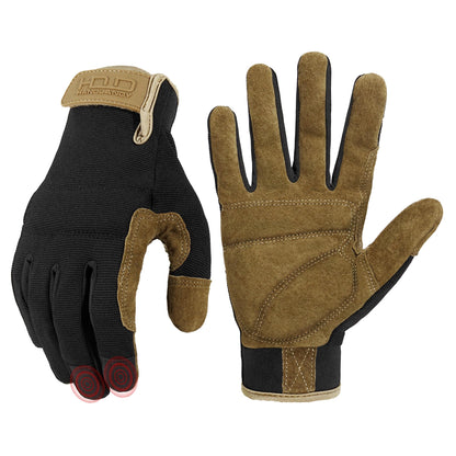 HANDLANDY Work Gloves for Men & Women, Flexible Breathable Gardening Gloves for Yard Maintenance, Leather Utility Mechanic Working Gloves Touch Screen (2X-Large, 1 Pair)