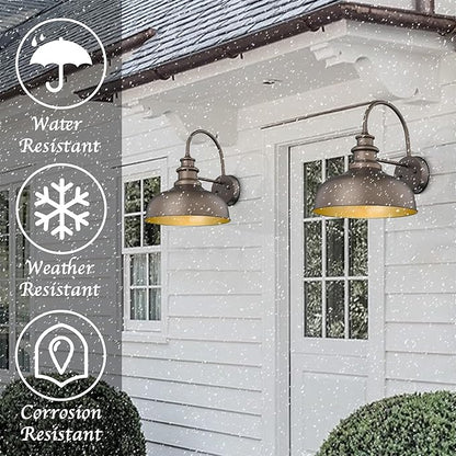 Bestshared Gooseneck Barn Light 14 Inch Dome Farmhouse Wall Mount Light Fixture, Exterior Lighting Fixture,Wall Porch Light for Front Door, Entryway, Patio (ORB+Gold, 14” Dome-1Pack)