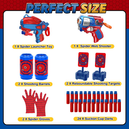 Spider Shooting Toys Set 2PCS Web Shooters Halloween Party Favors Decorations for Kids for 3-12 Year Old Boys Shooting Target Toys Shooter Cosplay Christmas Birthday Party for Boys Girls