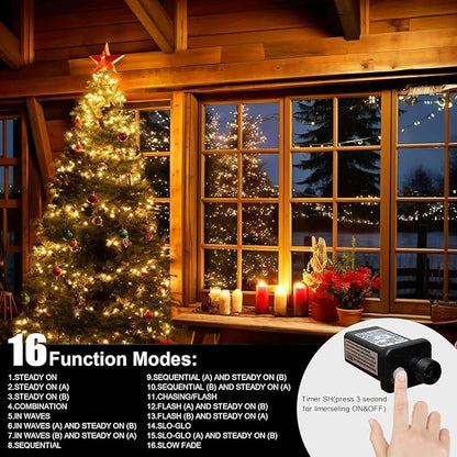 LAMPHOME 66ft Christmas Decorative Mini Lights,200 LED Transparent Wire Fairy Starry String Lights Plug in, 11 Lighting Modes, for Indoor Outdoor Xmas Tree Wedding Party Decoration (Warm White)