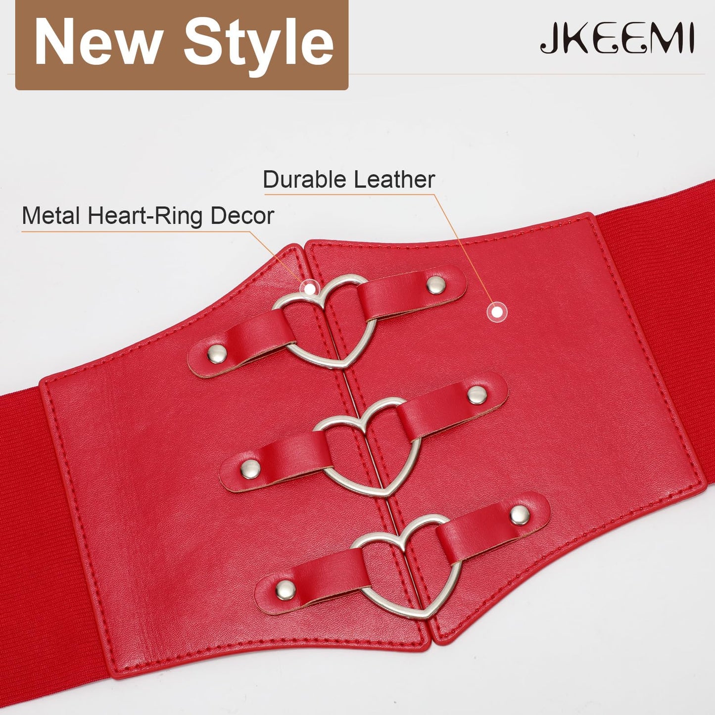 JKEEMI Women Corset Belt Metal O-Ring Heart-Ring Wide Elastic Waspie Waist Belt for Daily Cosplay Halloween Costumes