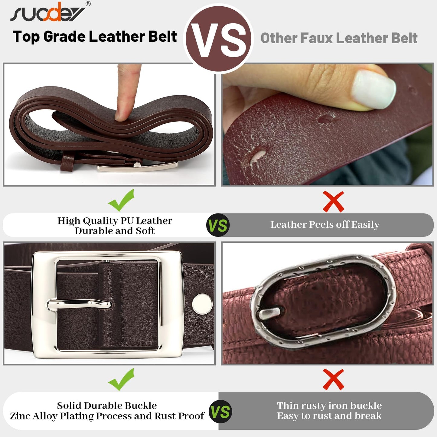 SUOSDEY Fashion Womens Leather Belts,Wide Waist Belt with Pin Buckle for Jeans Pants Dresses,1.5" width