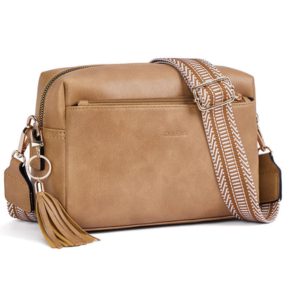Roulens Triple Zip Small Crossbody Bag for women,Wide Strap Cell Phone Purse Shoulder Handbag Wallet with Credit Card Slots
