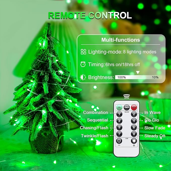 JMEXSUSS 2 Pack Green Fairy Lights Battery Operated, Total 400 LED 132ft Twinkle String Lights with Remote, 8 Modes Halloween Lights for Tree Fireplace Bedroom Indoor Outdoor Xmas Halloween Decor