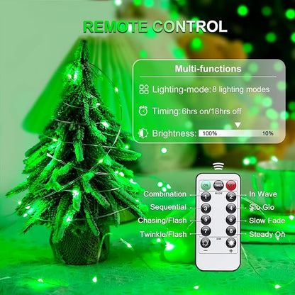 JMEXSUSS 2 Pack Green Fairy Lights Battery Operated, Total 400 LED 132ft Twinkle String Lights with Remote, 8 Modes Halloween Lights for Tree Fireplace Bedroom Indoor Outdoor Xmas Halloween Decor