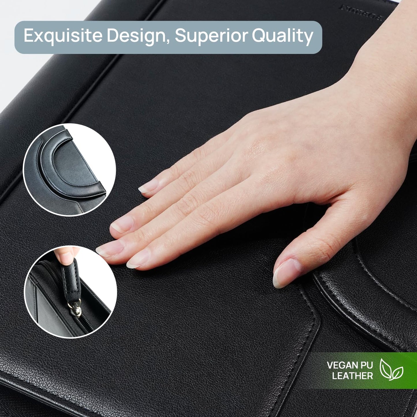 POPRUN Professional Zippered Portfolio Binder - Leather Padfolio Organizer with Notepad, Tablet Sleeve & Handles for Business, Meetings, Interviews, and Daily Office Use, Black