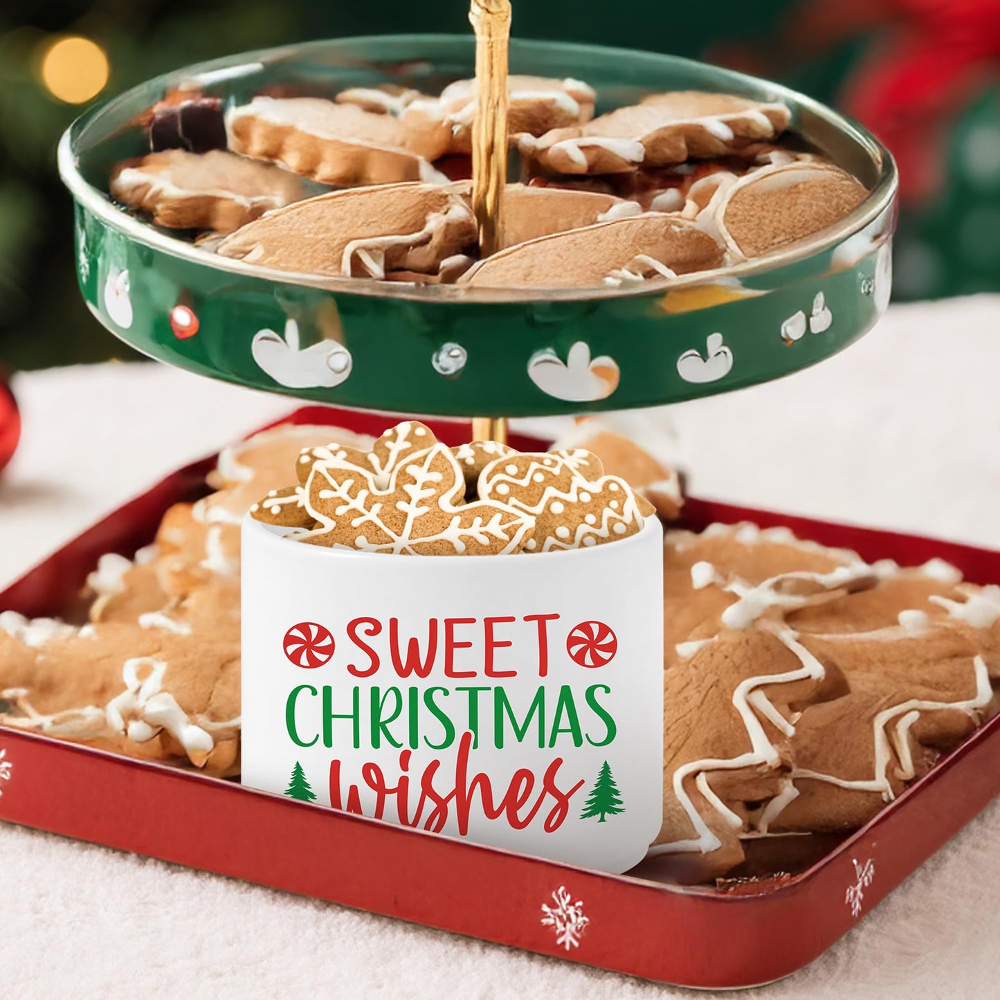 FoszaSzept Candy Dish Cauldron, Christmas Mini Ceramic Candies Bowl Tiered Tray Decor, Snack Serving Bowl Table Wishes Accents for Themed Party Birthday Home Kitchen Events Gifts (Sweet Wishes)