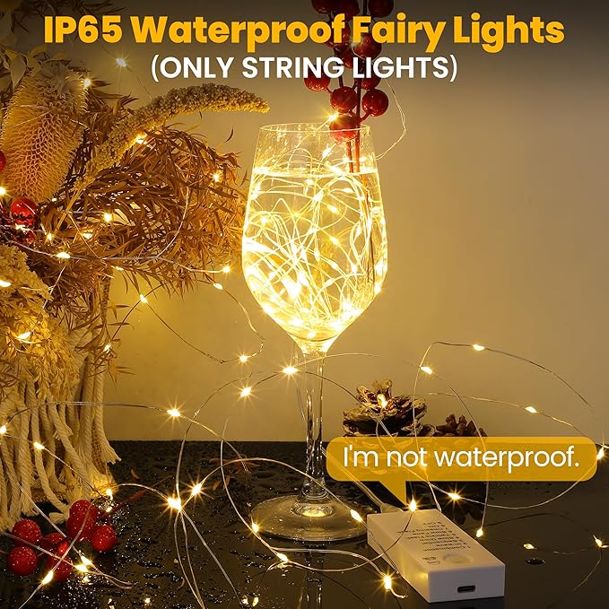 Mlambert LED Fairy Lights Battery Operated with Timer, Rechargeable Mini Twinkle Lights for Christmas Decor Holiday Party, 65.6FT(16.4x4), Warm White