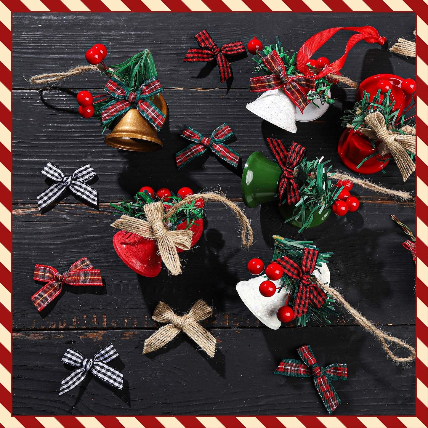 YGDZ Mini Christmas Bows, 50PCS Burlap Bow Buffalo Plaid Bows for Craft, Small Bows for Christmas Tree Decor, Tiny Ribbon Bows for Gift Wrapping