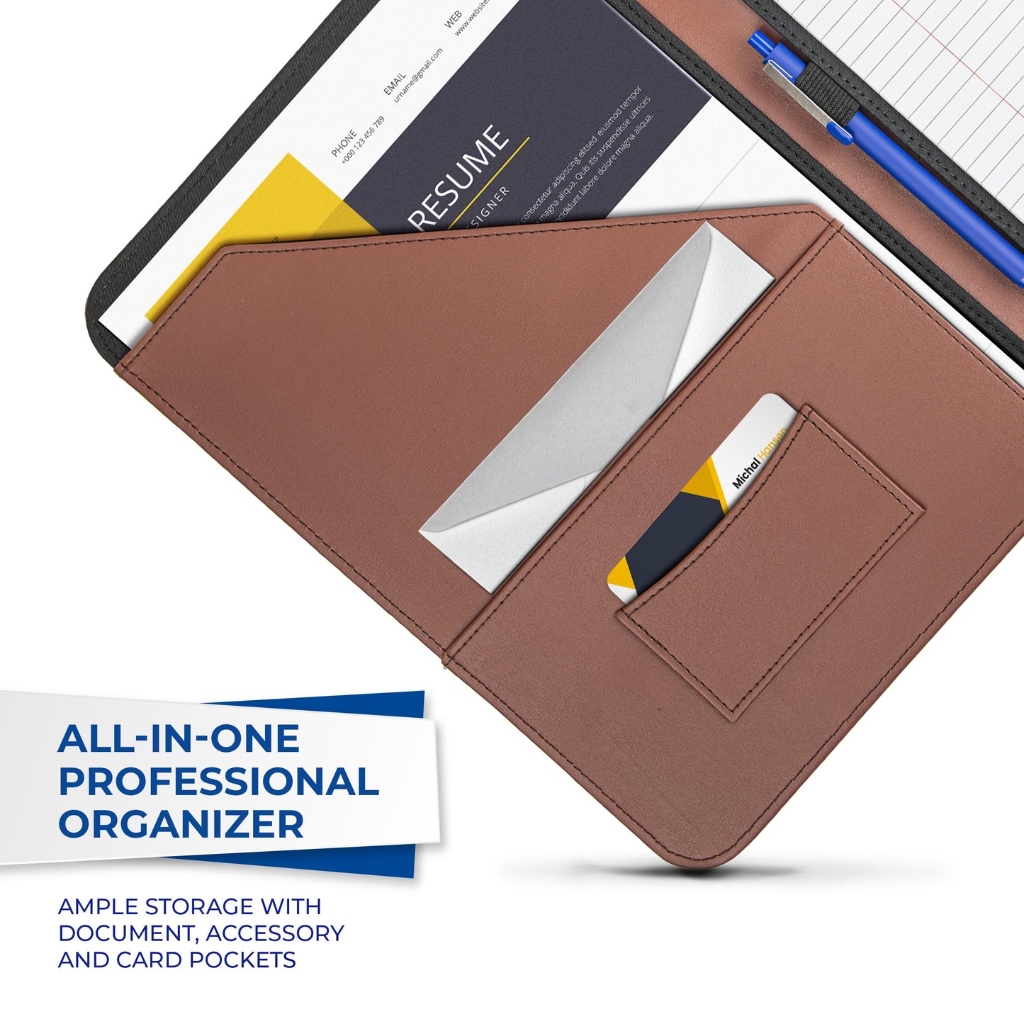 Samsill Contrast Stitch Leather Padfolio and Business Portfolio for Men and Women, Resume/Document Organizer with Writing Pad, Tan