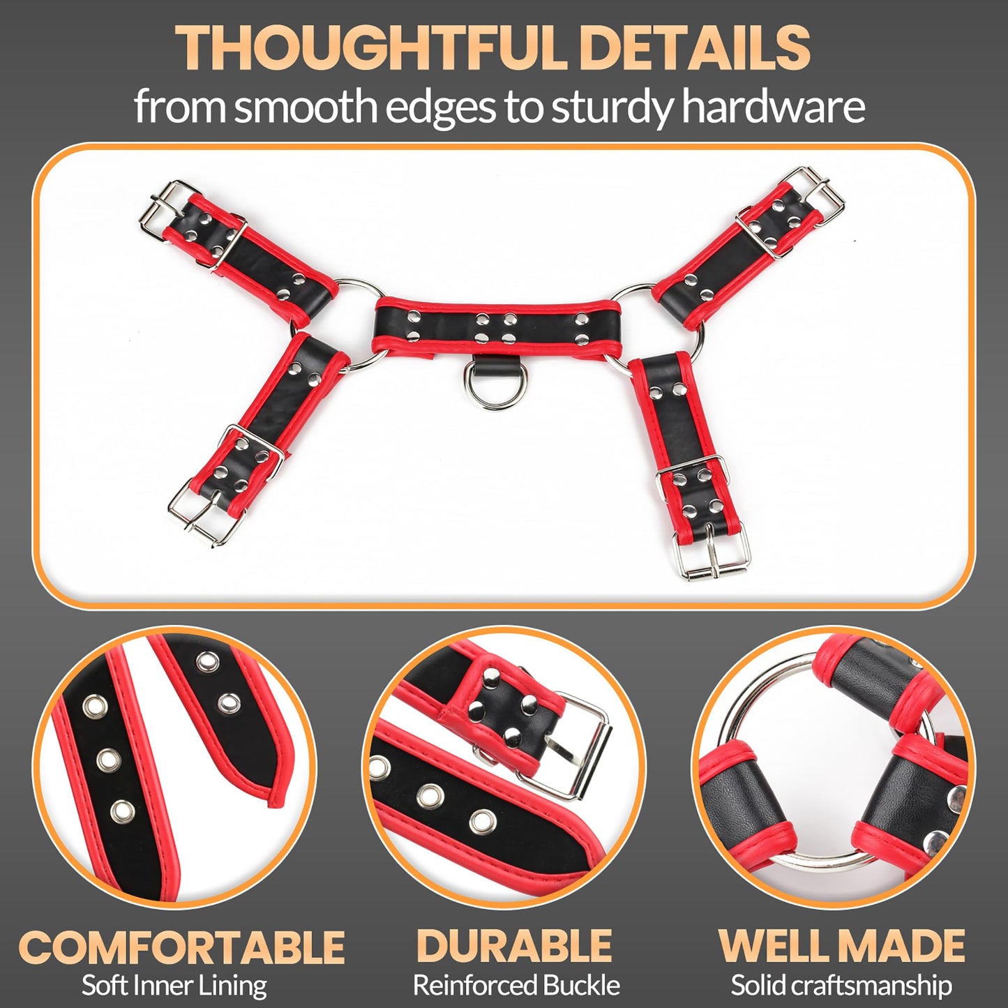 Mens PU Leather Chest Harness Top, Male Adjustable Shoulder Harness Strap Punk Fashion Styling Fantasy Costume for Music Festival Halloween Party Cosplay (Red)