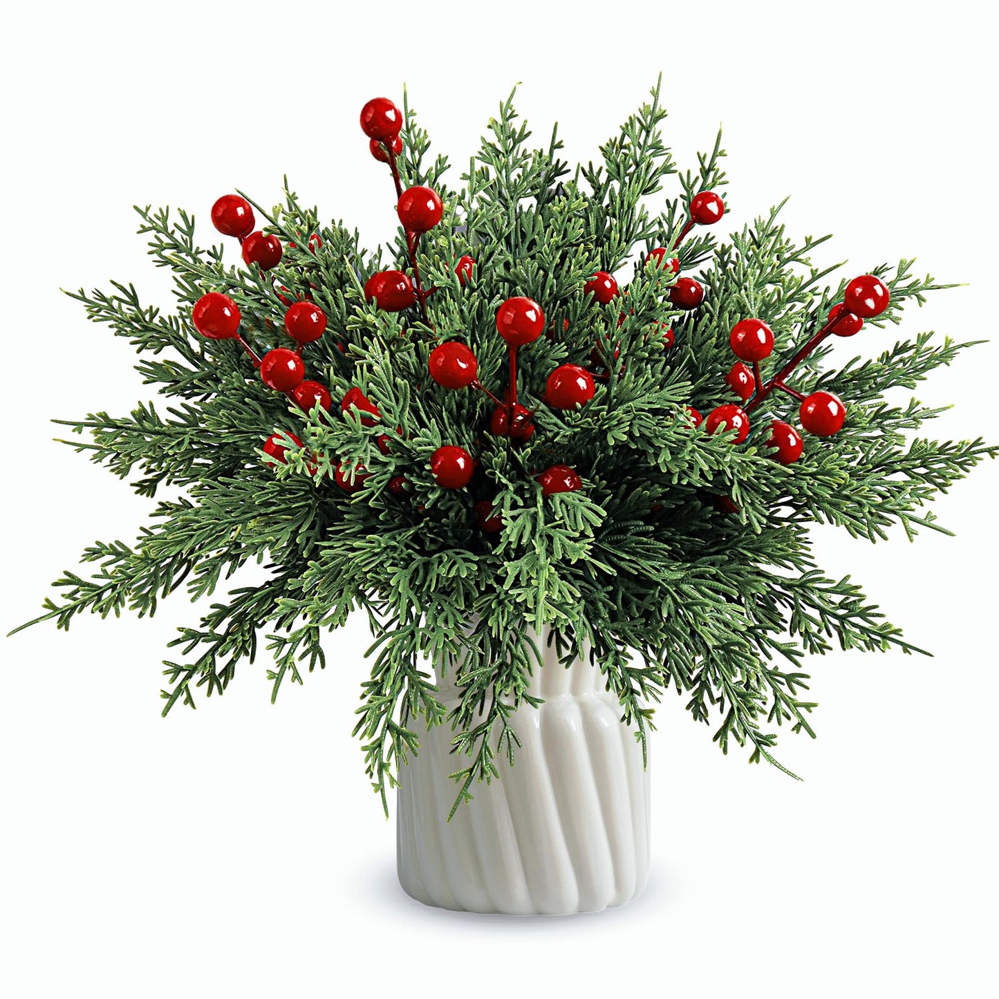 60Pcs Christmas Decorations-11.8'' Artificial Pine Branches with 7.9'' Red Berry Stems, Christmas Decor Faux Pine Greenery Stems, Christmas Tree Decorations & Christmas Picks for Indoor Outdoor