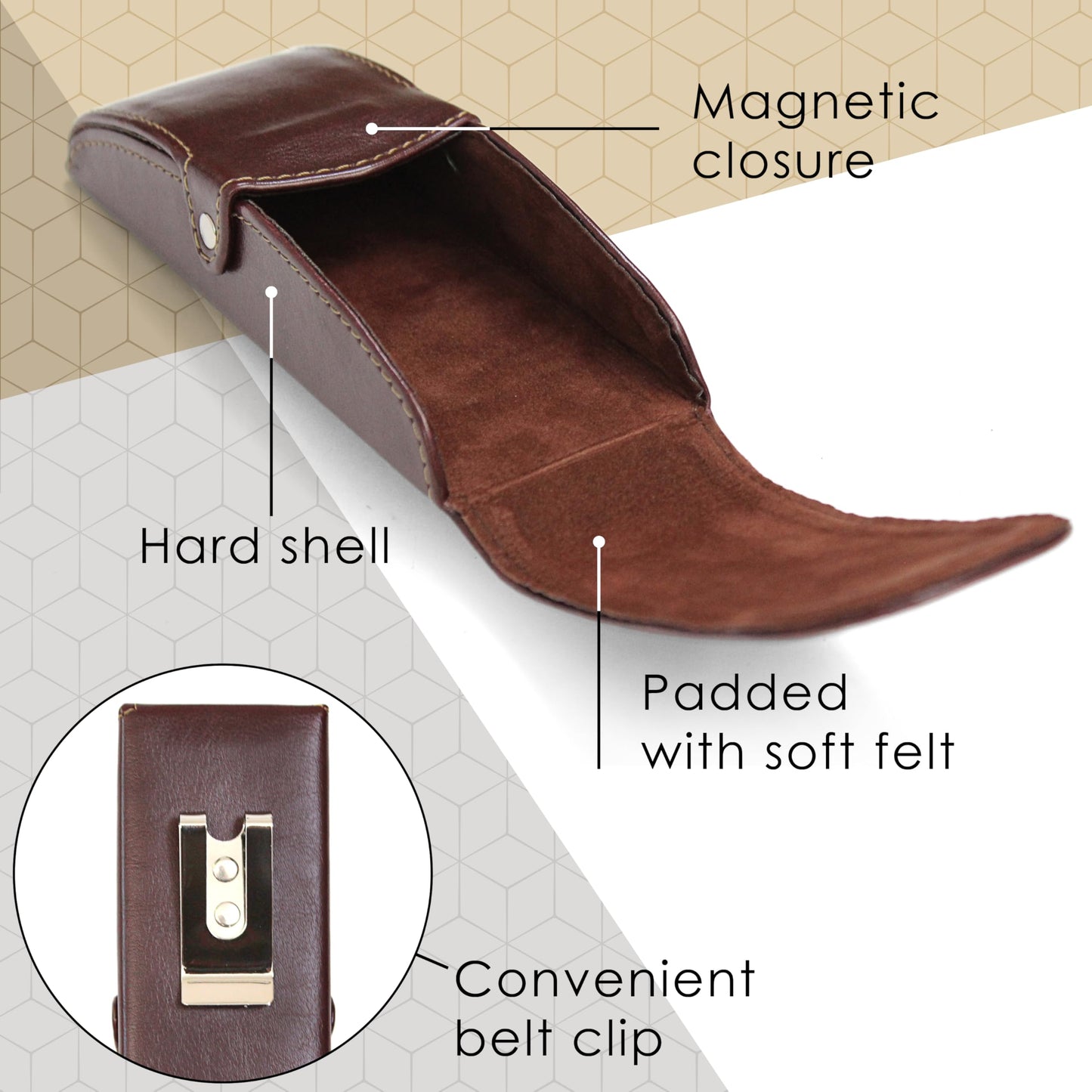 Orsus PU Leather Hard Eyeglass Case with Belt Clip, Felt Lining Glasses Case, Belt Waist Case for Sunglasses Reading Glasses F5015BR