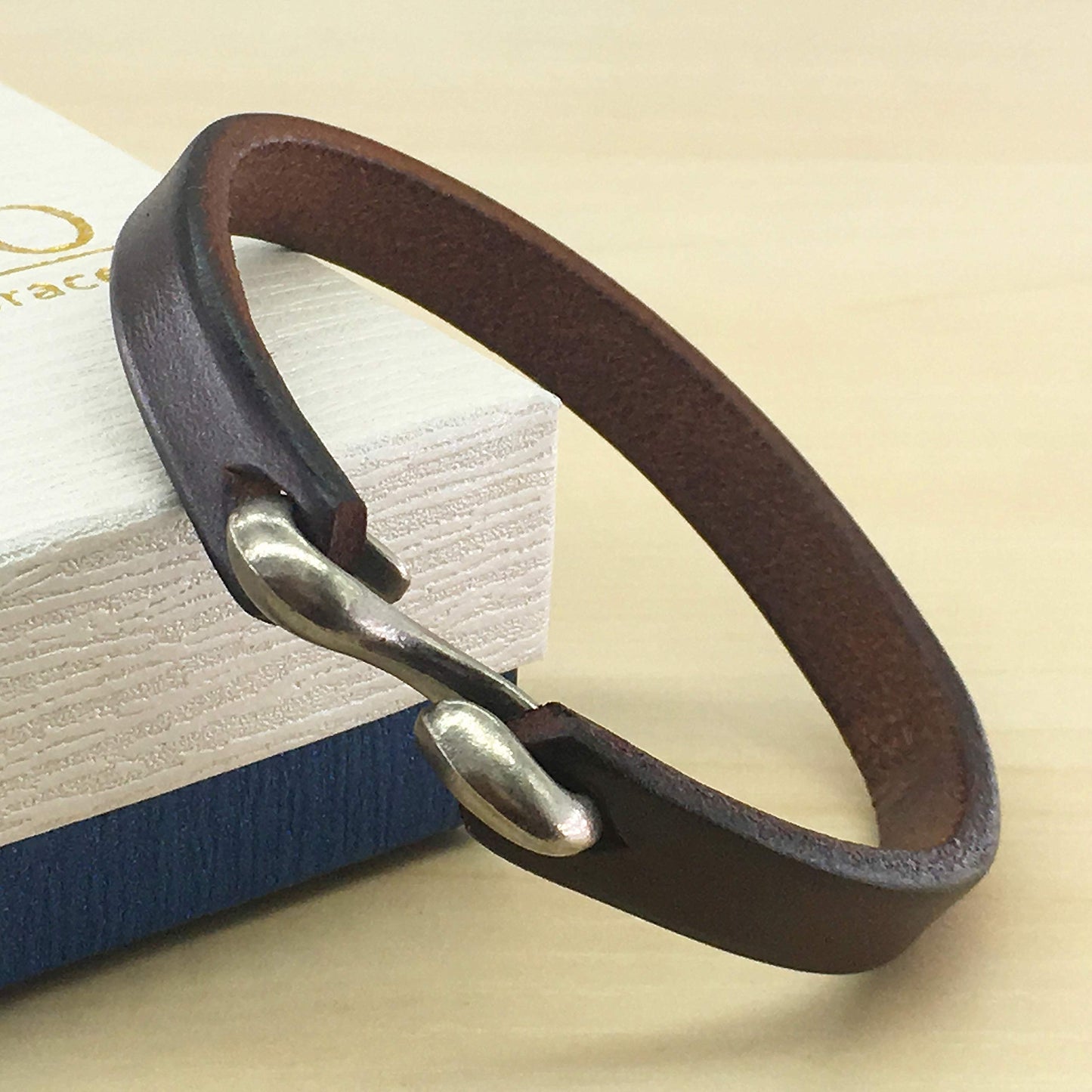 CJMILADO Mens Genuine Leather Bracelet - Handmade Adjustable Leather Cuff Bracelet punk Style leather wrap Wristband for Men (S-Hook Brown)