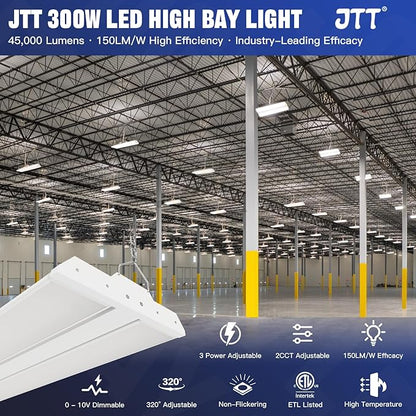 JTT LED Linear High Bay Light 300/240/200W, 45000LM Linear Shop Light Commercial 120-277V, 4000/5000K High Bay Lights Shop Workshop Store Commercial Supermarket Warehouse Basement, 2-Pack ETL