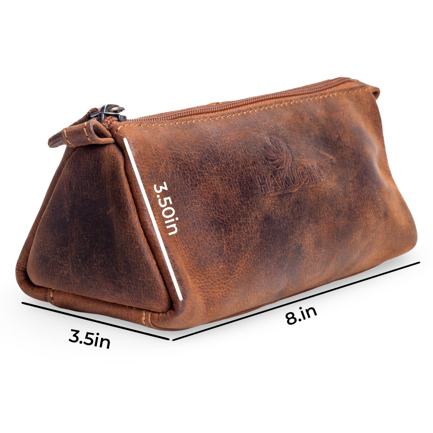 HAKUCHO Leather Pencil Case - Full Grain Leather handmade Durable & Stylish, Ykk Zippered Pen Pouch - Stationery Bag Pen Holder for collage, Work & Office