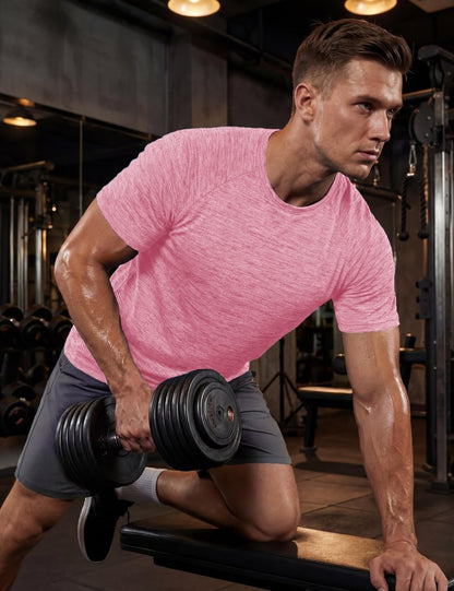 MAGCOMSEN Short Sleeve Shirt for Men Moisture Wicking Shirts Cooling Lightweight T-Shirt Athletic Gym Tee Summer Pink-L