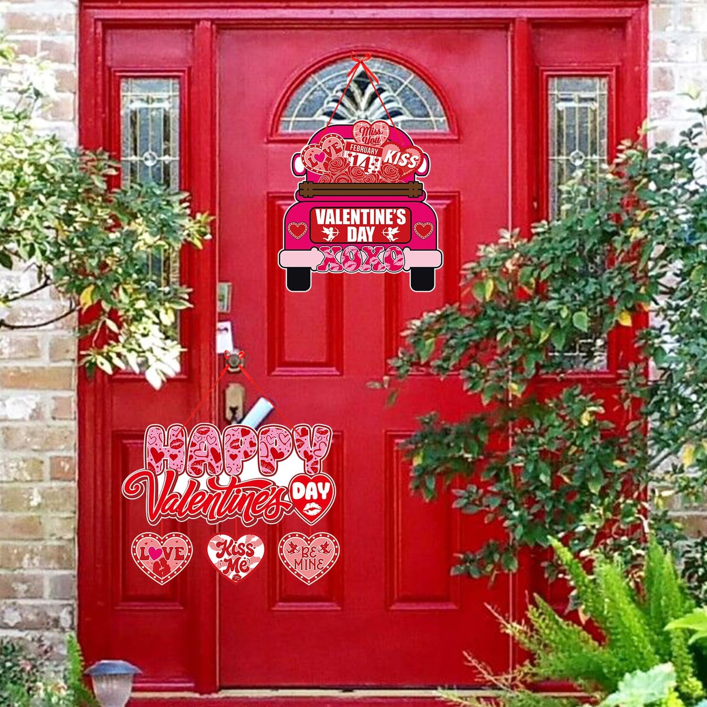 Pink-Red Valentines-Day Front-Porch Door Hanger-Decor - 6pcs Love Romantic Special Night Galentines Party Paper Signs Banners,Engagement Wedding Anniversary Wall Hanging Decorations Lasting Surprise