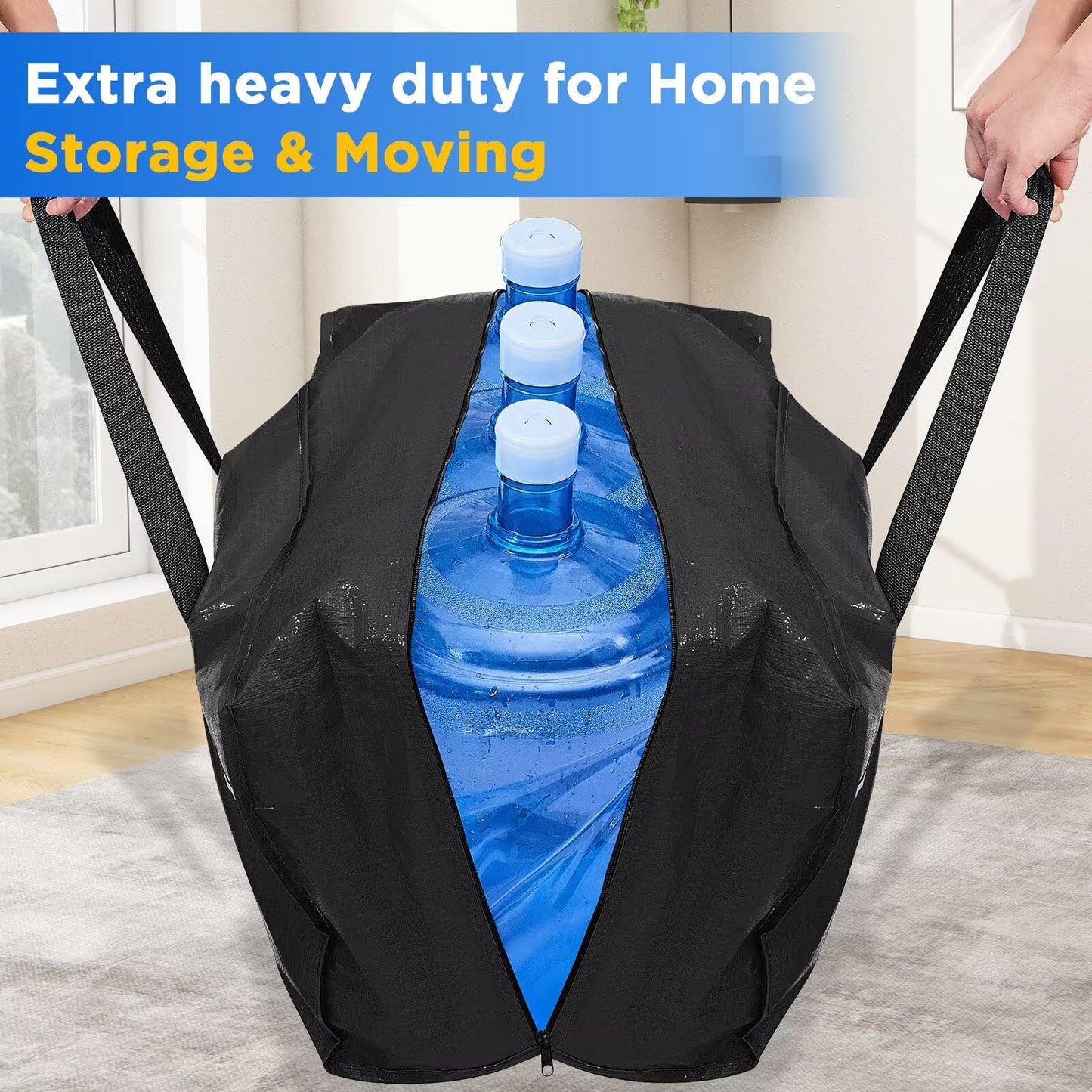BETU 8 Pack Moving Bags Moving Storage College Dorm Camping Packing Travel PE Heavy Duty, Sturdy Handle, Zipper Large Storage Tote Bag Moving Boxes Box Alternative - Black 29L x 14W x 13H