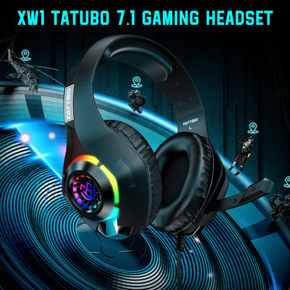 Tatybo Gaming Headset for PS4 PS5 Xbox One PC, Over-Ear Gaming Headphones with Surround Sound, Noise Canceling Mic, RGB Light