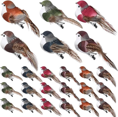 24 Pieces Fake Birds 3.9 Inch Foam Feather Artificial Birds Decorative Sparrow Realistic Ornaments for Christmas Tree Decoration Wreaths Craft Seasonal Displays(Multicolor,Sparrow)