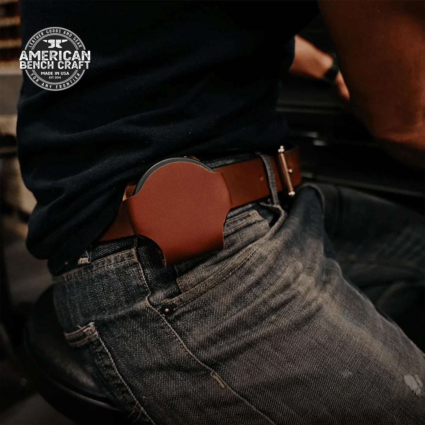 Leather Dip Can Holder (Brown) – Slip-On Holster for Tobacco, Snuff & ZYN-Size Nicotine Pouch Cans – Full Grain Leather Belt Pouch w/Solid Brass Rivets – Durable Belt Accessory for Men