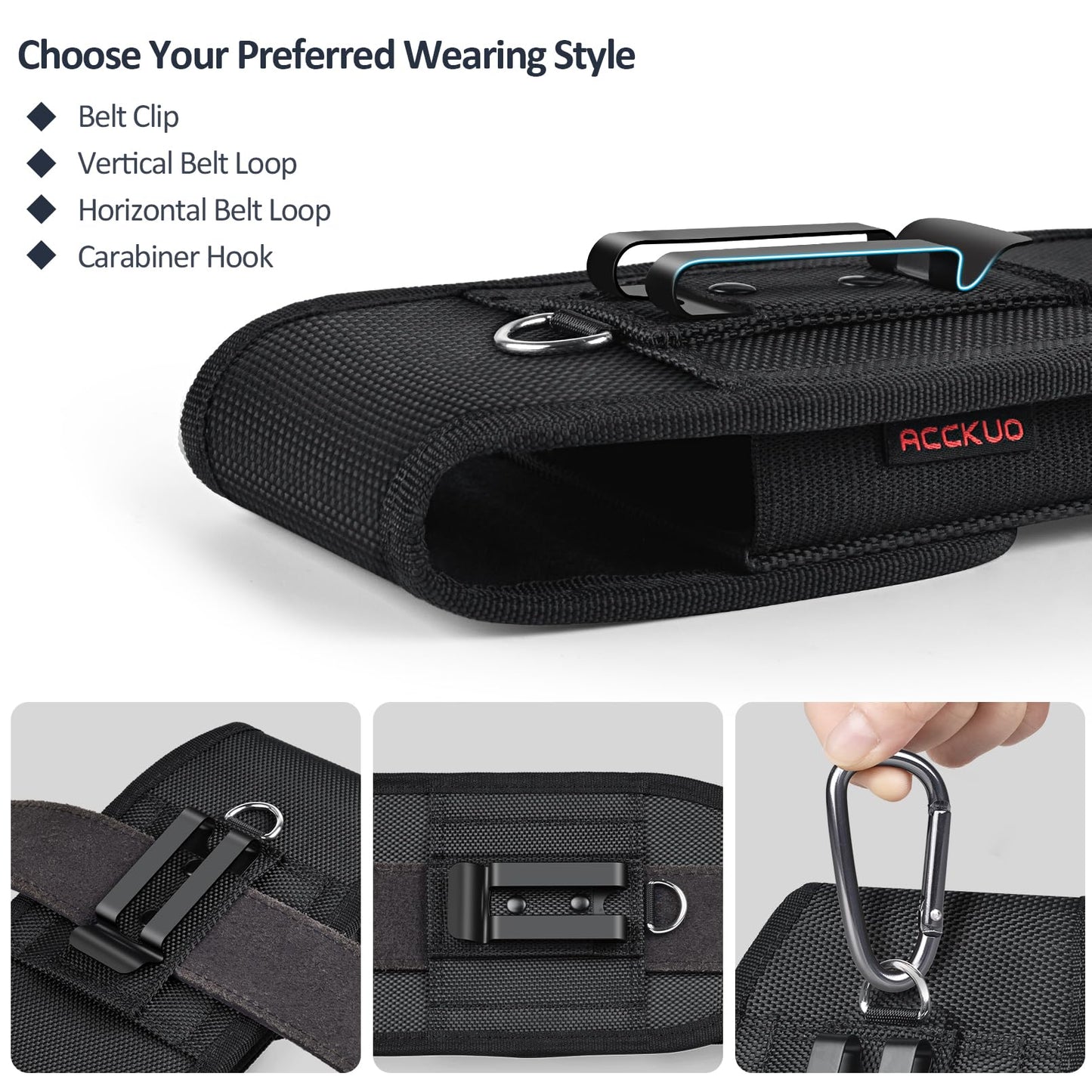 ACCKUO Phone Holster for Belt with Metal Clip and Magnetic Closure Compatible with iPhone 17 Pro Max, Galaxy S26/S25/S24/S23/S22/S21/S20 Ultra A17 A16 A26 A36 for Everyday Protection, XL-Black