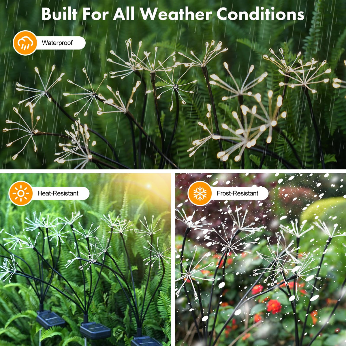 Solar Garden Lights 2 Pack Twinkling Solar Firework Lights with 2 Modes 120LED, Solar-Powered Light for Outside Yard Pathway Garden Decor Outdoor Waterproof, Gardening Gifts for Women Mothers Day,Warm