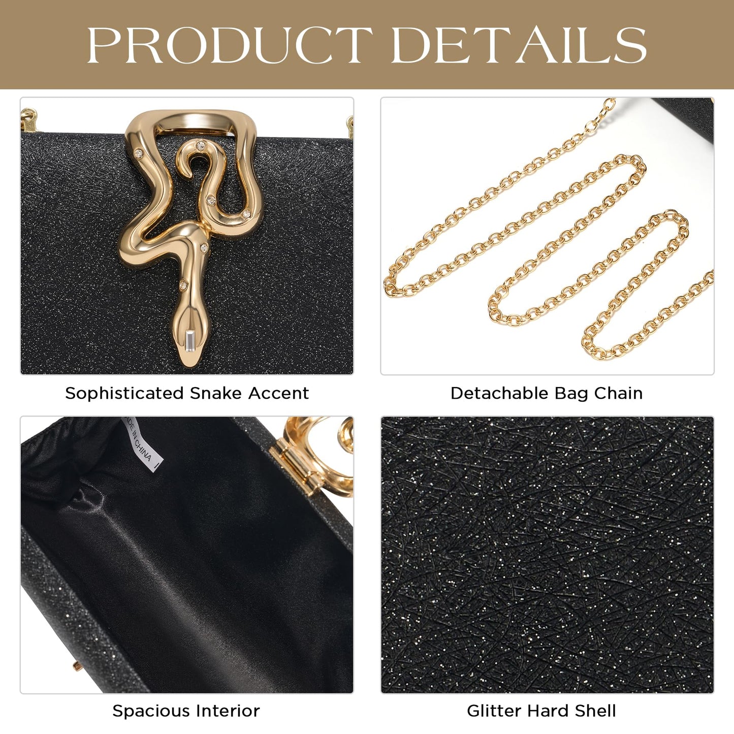 SWEETV CHUNLI Glitter Clutch Purses for Women Elegant Evening Bag for Parties, Weddings, and Formal Events