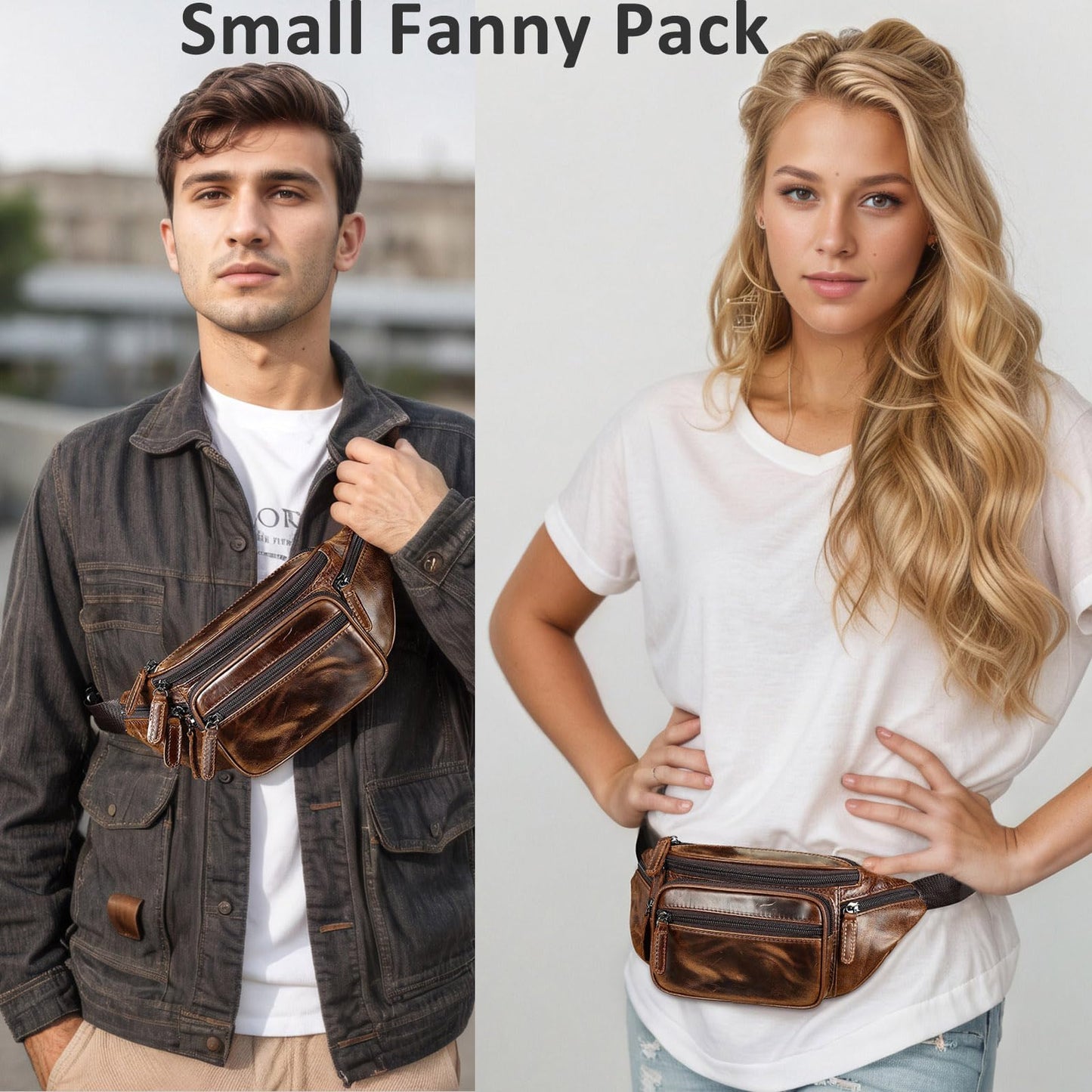 Genuine Leather Fanny Pack for Men Belt Bag Women Waist Purse Small Hiking Running Waist Pack for Phone Bum Hip Bags Shoulder Crossbody Bags