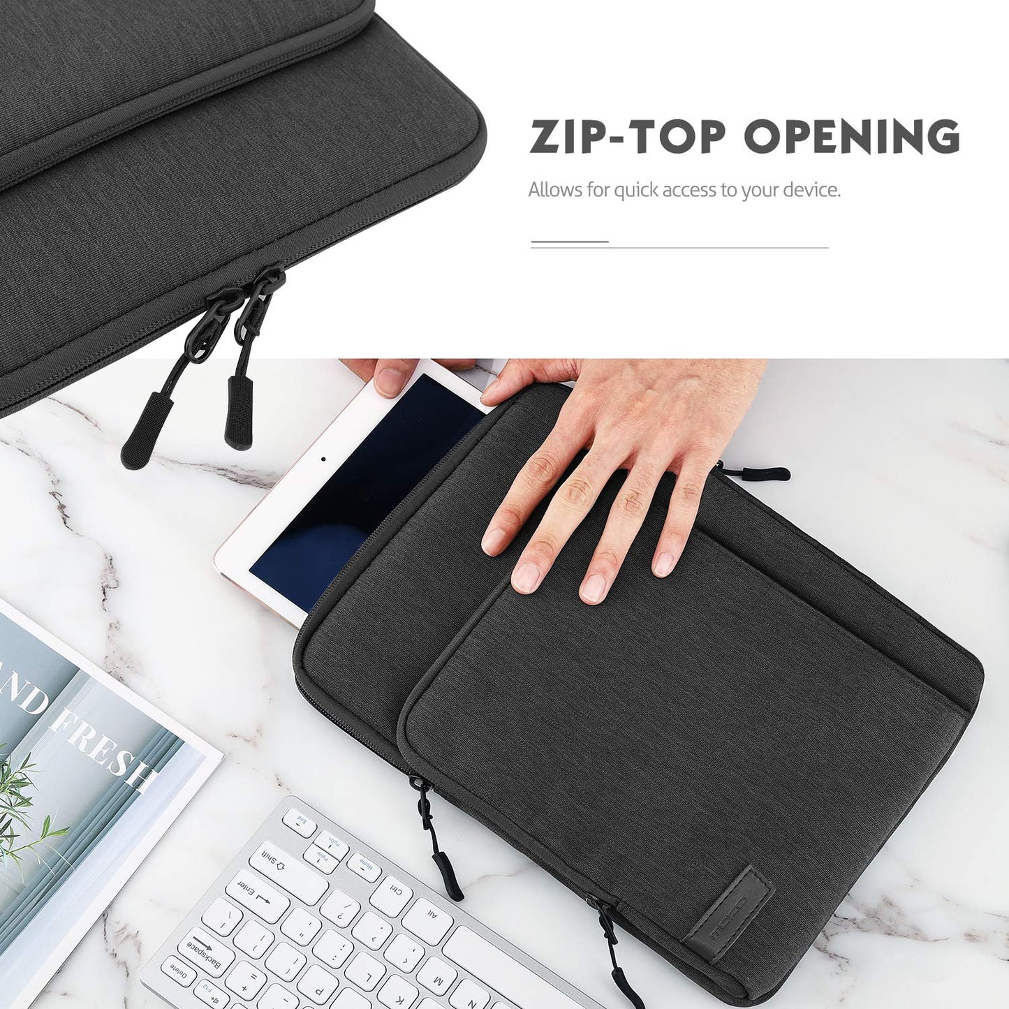 MoKo 9-11 Inch Tablet Sleeve Bag Carrying Case with Storage Pockets Fits New 11-inch iPad Air M4 2026/iPad Pro M5, iPad Pro/A16 11, iPad Air 5/4th 10.9, iPad 9/8th 10.2, Tab S8/S9 11,Black & Gray