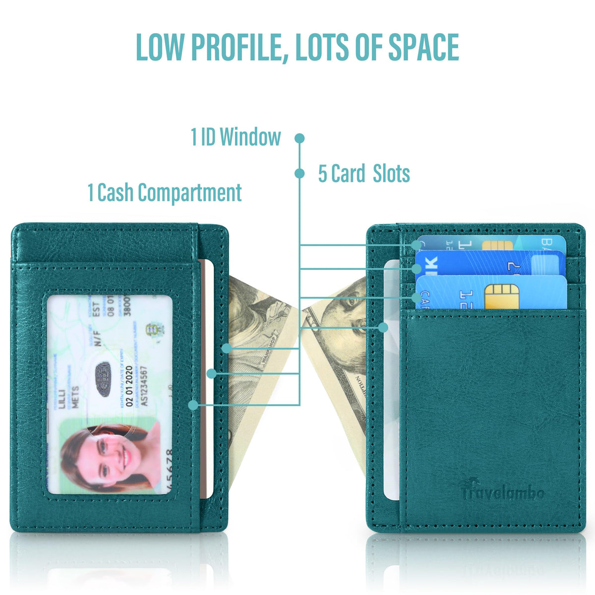 Travelambo Slim Wallet Front Pocket Minimalist Leather RFID Blocking Medium Size