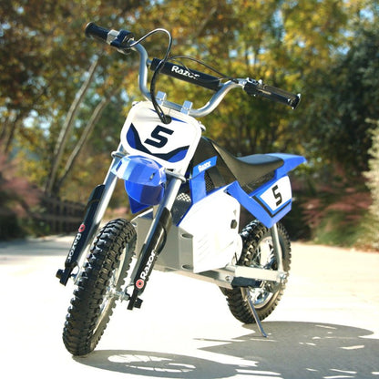 Razor MX350 Dirt Rocket Electric Bike for Kids Ages 8+, 140 lb Max Weight, Blue – 24V Battery, Up to 14 Mph, 30-Min Ride Time on High Speed, Twist-Grip Throttle, Spoked Wheels w/ 12” Pneumatic Tires
