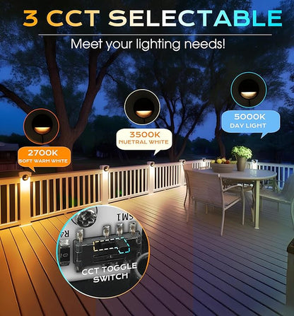 CLOUDY BAY [6 Pack] 3CCT Low Voltage LED Deck Lights Outdoor,2700K/3500K/5000K Selectable,Landscape Step Stair Railing Fence Light Wired,3W,12V-24V AC/DC,Bronze Finish