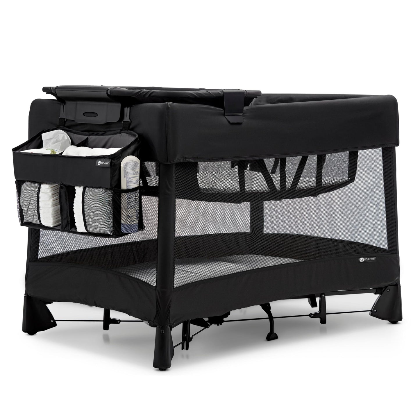 4moms Breeze Playard Diaper Caddy, Storage for Diapers, Baby Wipes, and Organization, Black