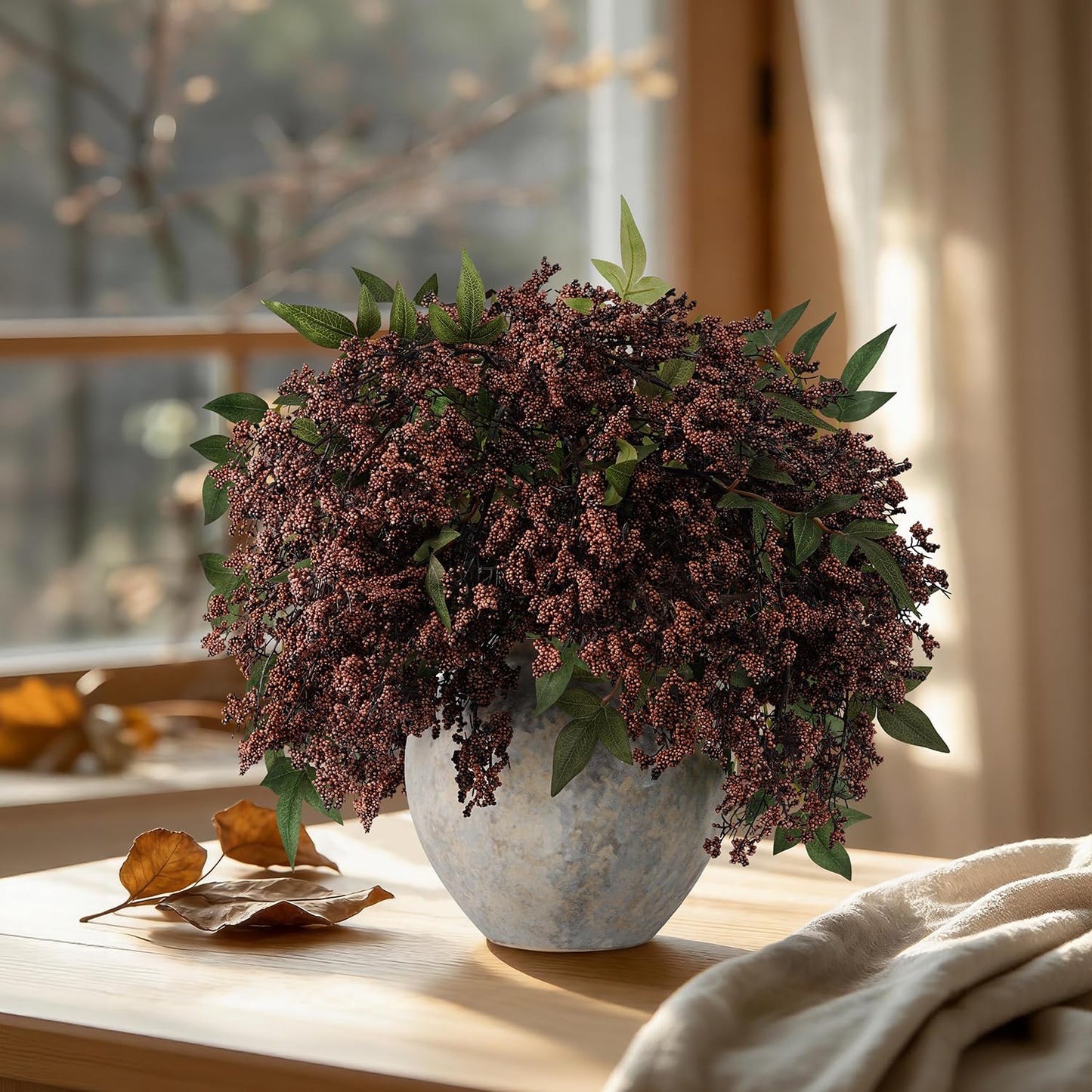 Miaikoe 3 Pcs Artificial Berry Stem 36" Realistic Flowers Picks Branches Faux Stem Spray DIY for Holiday Seasonal Farmhouse Mantel DIY Home Decorations (Dark Brown)