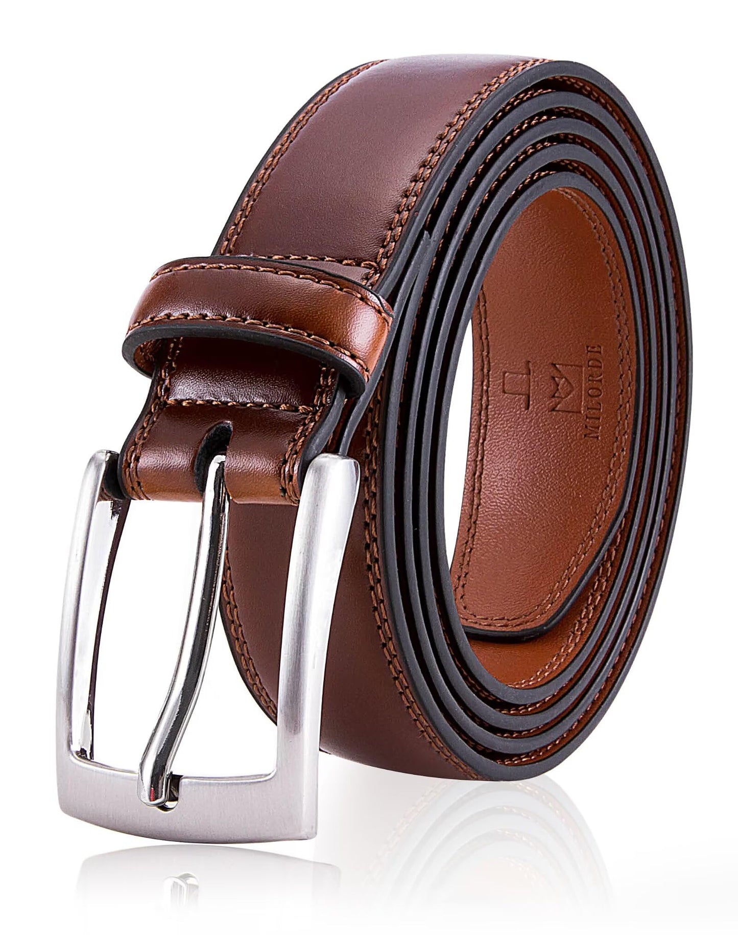 MILORDE Brown Belt for Men, Fashion & Classic Design for Dress and Causal (Size 34 (Waist 32), Burnt Umber)