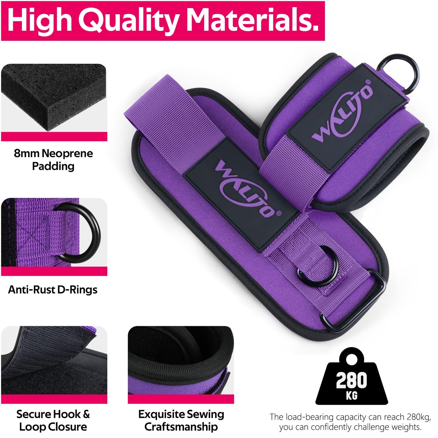 WALITO Ankle Resistance Bands with Cuffs, Exercise Bands for Legs and Butt, Booty Workout Equipment for Kickbacks and Hip Fitness Training