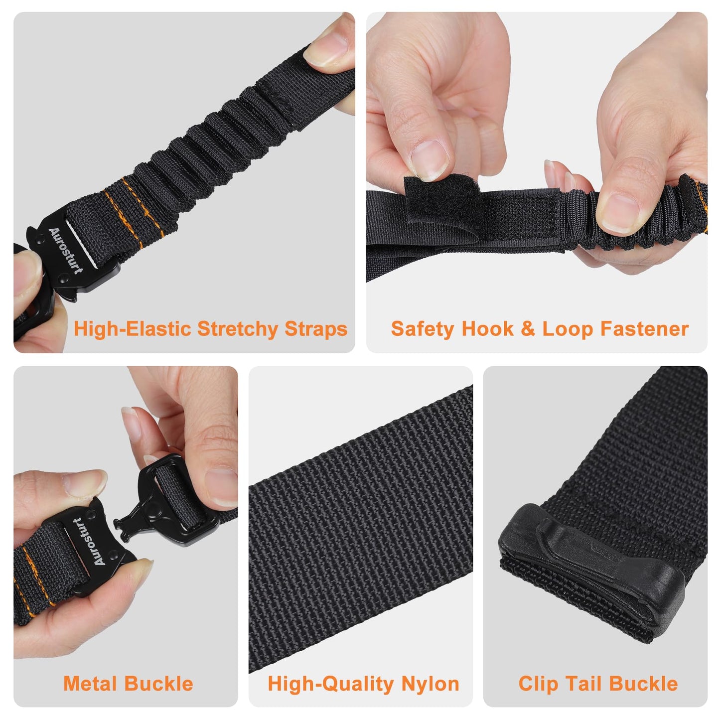 Aurosturt Luggage Straps 2-Pack, Suitcase Connector Straps to Connect 3 Luggage Bags, Heavy-Duty Nylon Webbing with Metal Buckles, Adjustable Travel Belt for Carry On or Checked Bags