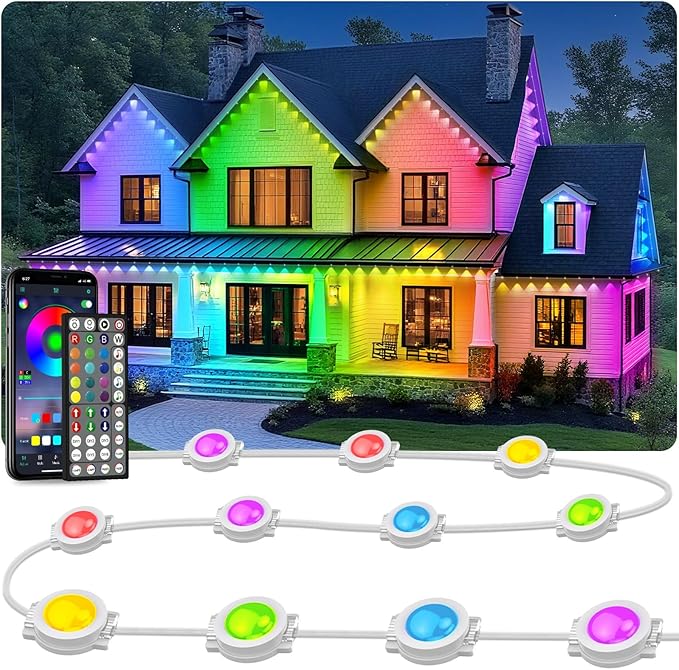 LITSOUL 100FT Permanent Outdoor Lights for House Waterproof, Smart RGB Eave LED Lighting with 16 Million Colors, IP67 Outdoor Strip Lights for Christmas Halloween Holiday Daily Decorations (100FT)