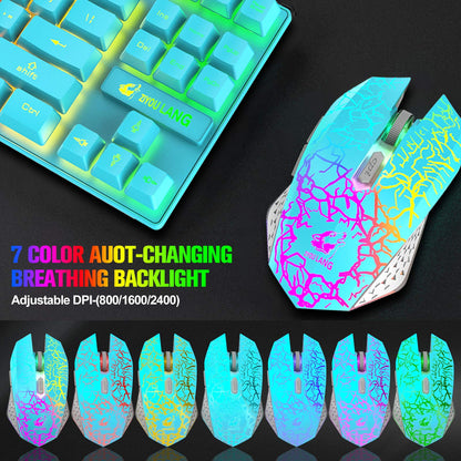 Wireless Gaming Keyboard and Mouse Combo with 87 Key Rainbow LED Backlight Rechargeable 3800mAh Battery Mechanical Feel Anti-ghosting Ergonomic Waterproof RGB Mute Mice for Computer PC Gamer (Blue)